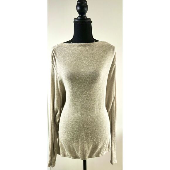 Classic Beige Long‎ Sleeve V Neck Sweater Lightweight Knit Top - Picture 1 of 6